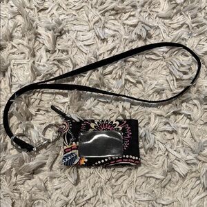 Vera Bradley Black Floral Lanyard ID Holder with Pink and Yellow Accents